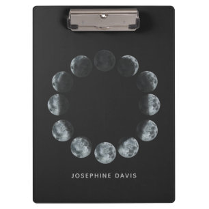 Black Watercolor Moon Phases Personalised Clipboard