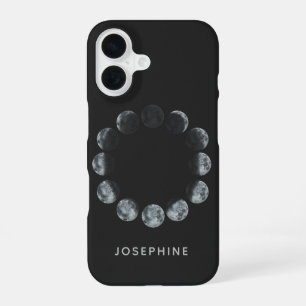 Black Watercolor Moon Phases Personalised iPhone 16 Case