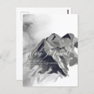 Black Watercolor Mountains Moving Announcement Postcard