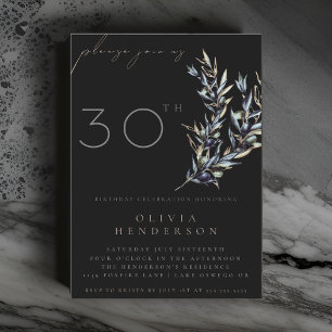 Black Watercolor Olive Branch Birthday Invitation