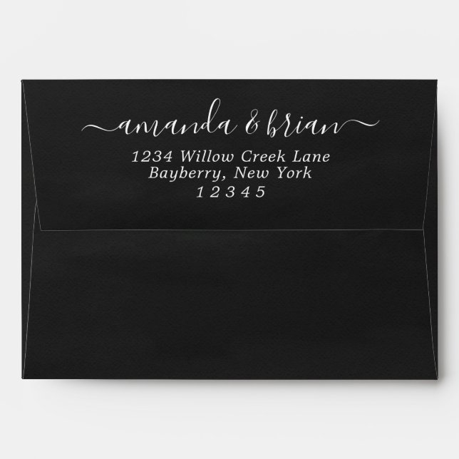 Black Watercolor Paper Trendy Script Lettering 5x7 Envelope (Back (Top Flap))