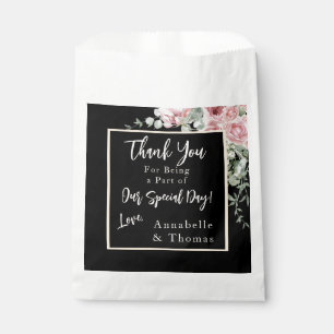 Black Watercolor Pink Floral Wedding Favour Bags
