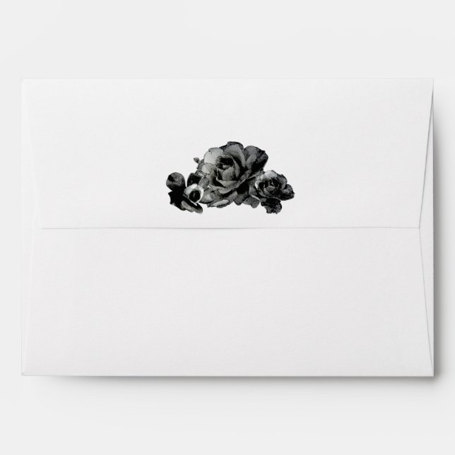 Black Watercolor Roses Elegant Wedding Invitation Envelopes (Back (Top Flap))