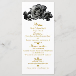 Black Watercolor Roses Elegant Wedding Menu