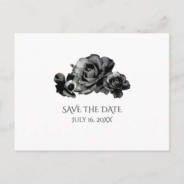 Black Watercolor Roses Wedding Save The Date Announcement Postcard (Front)