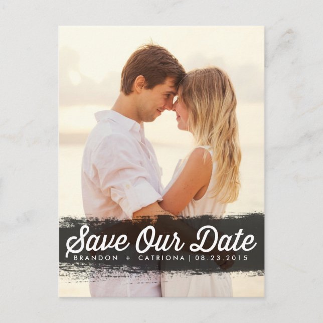 BLACK WATERCOLOR SPLASH | SAVE THE DATE POSTCARD (Front)