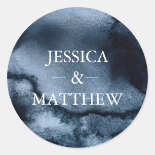 Black watercolor wedding Thank you stickers