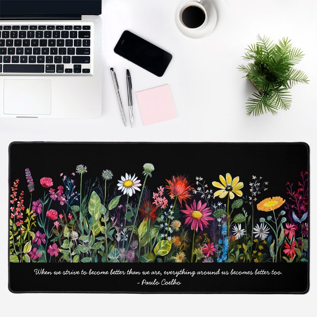 Black Watercolor Wildflowers Quotes Desk Mat (Black Watercolor Wildflowers Quotes Desk Mat)