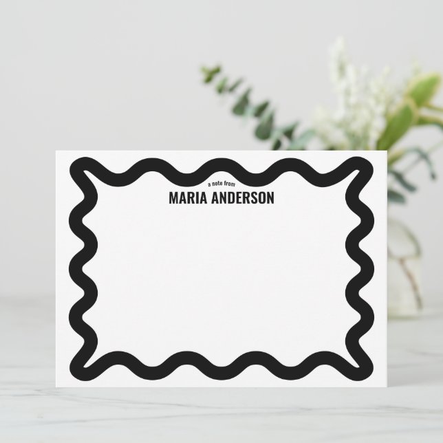 Black Wavy Border Personalised Card (Standing Front)