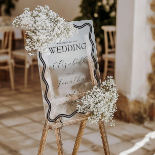 Black Wavy Frame Weddiing Welcome  Acrylic Sign
