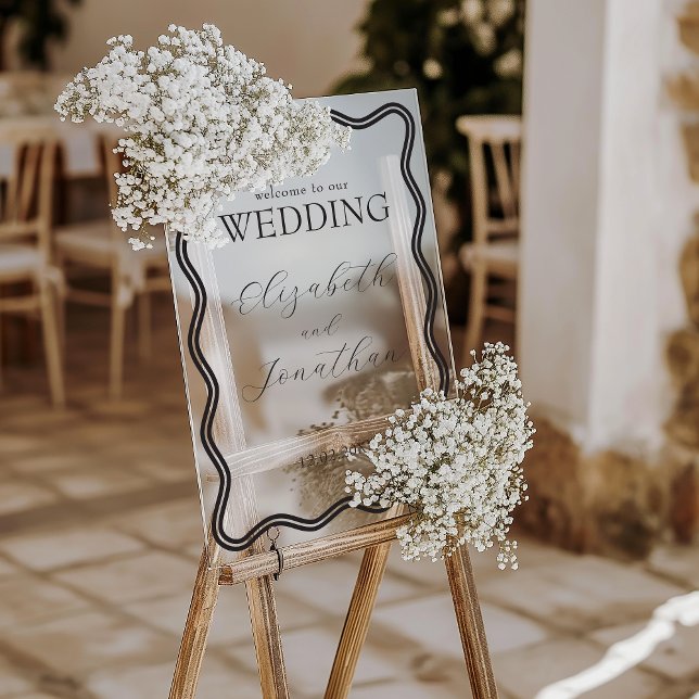 Black Wavy Frame Weddiing Welcome  Acrylic Sign (Black Wavy Frame Weddiing Welcome Acrylic Sign)