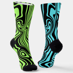 Black Wavy Striped Green Teal Socks Choose Colours