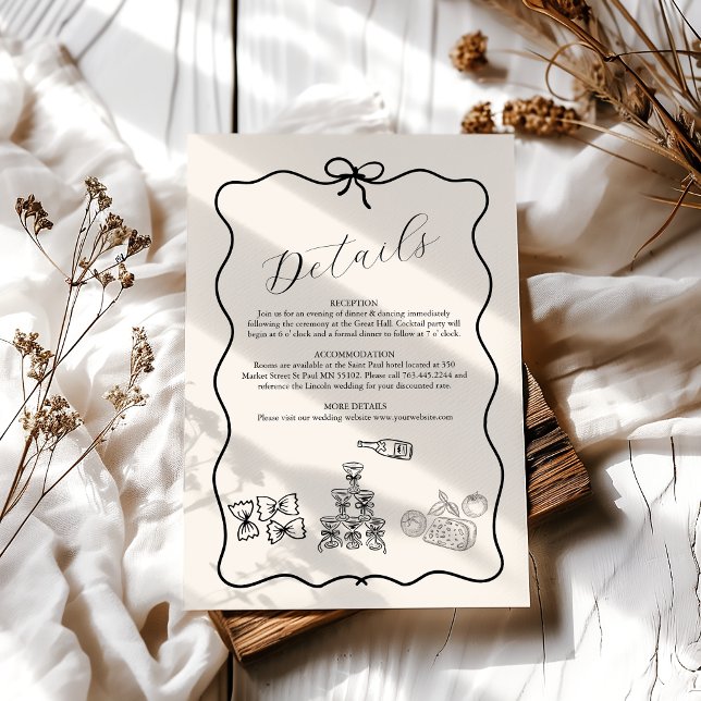 Black Wavy Whimsical Italian Doodle Wedding Enclosure Card (Creator Uploaded)