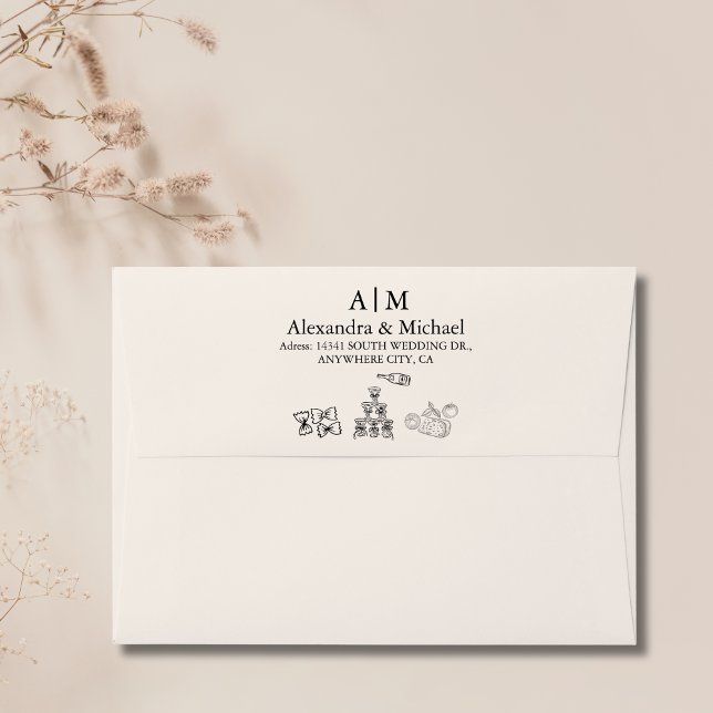 Black Wavy Whimsical Italian Doodle Wedding Envelope (Creator Uploaded)