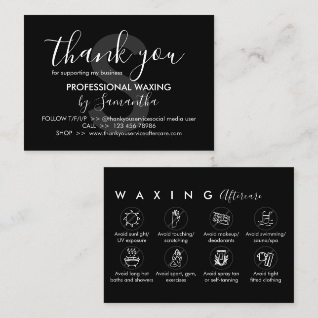 Black Waxing after care advices Thank You Business Card (Front/Back)
