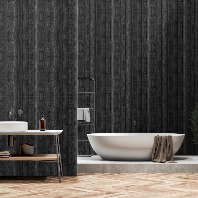 Black Weathered Wood Wallpaper (Bathroom)