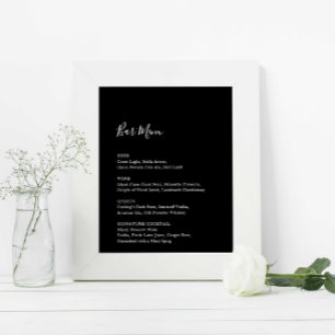 Black Wedding Bar Menu Reception Sign Drinks
