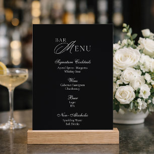 Black Wedding Bar Menu Sign Invitation