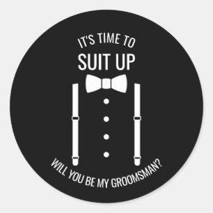 Black Wedding Bow Tie Groomsman Proposal Classic Round Sticker