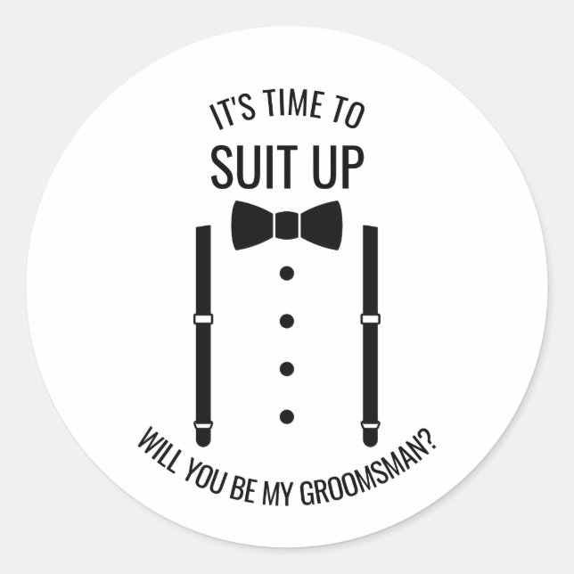 Black Wedding Bow Tie Groomsman Proposal Classic Round Sticker (Front)