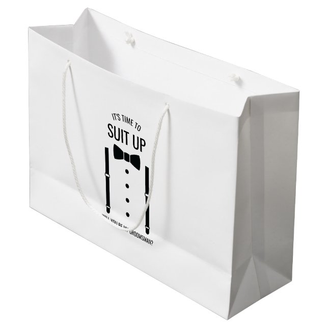Black Wedding Bow Tie Groomsman Proposal Large Gift Bag (Front Angled)