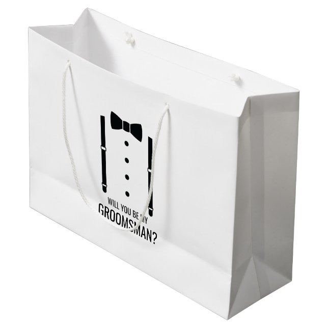 Black Wedding Bow Tie Groomsman Proposal Large Gift Bag (Front Angled)