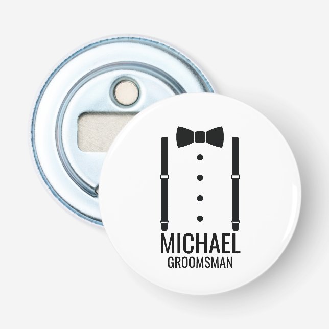 Black Wedding Bow Tie Personalised Groomsmen Bottle Opener (Front)