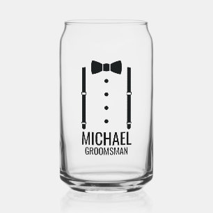 Black Wedding Bow Tie Personalised Groomsmen Can Glass