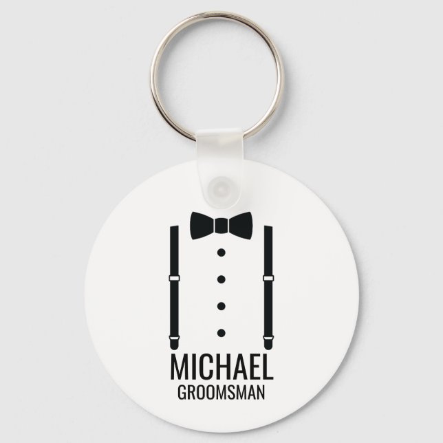 Black Wedding Bow Tie Personalised Groomsmen Key Ring (Front)