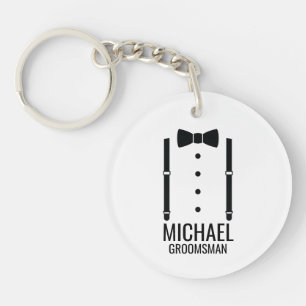 Black Wedding Bow Tie Personalised Groomsmen Key Ring