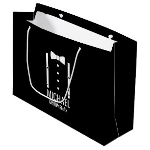 Black Wedding Bow Tie Personalised Groomsmen Large Gift Bag