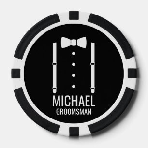 Black Wedding Bow Tie Personalised Groomsmen Poker Chips