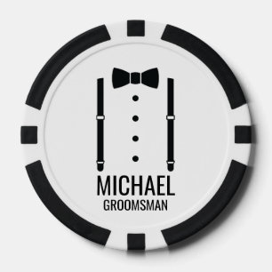 Black Wedding Bow Tie Personalised Groomsmen Poker Chips