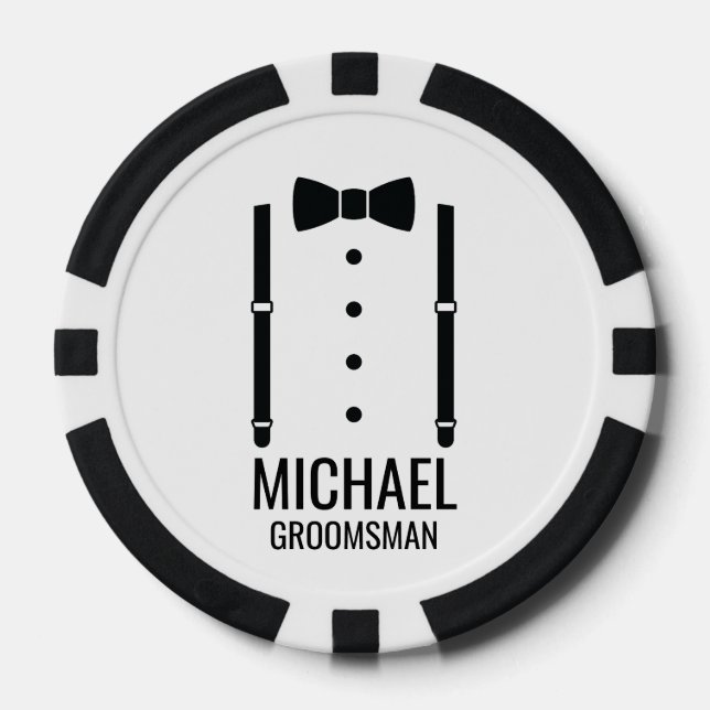 Black Wedding Bow Tie Personalised Groomsmen Poker Chips (Front)