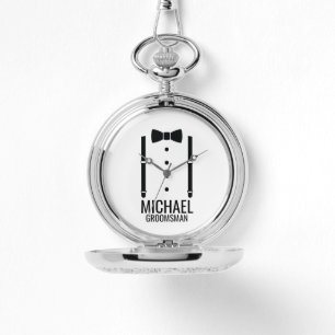 Black Wedding Bow Tie Personalised Groomsmen Watch