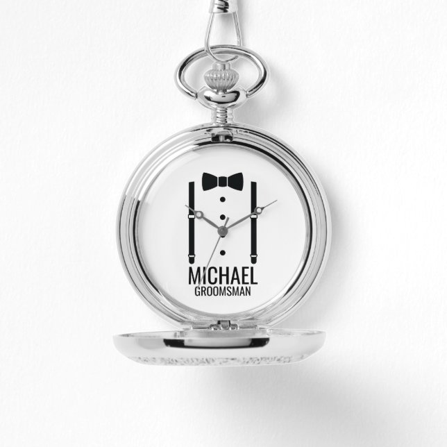 Black Wedding Bow Tie Personalised Groomsmen Watch (Front)
