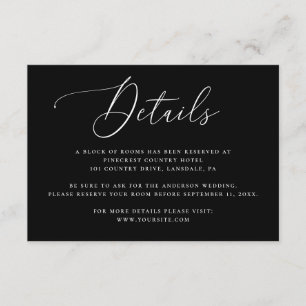 Black Wedding Details Insert   Elegant Script