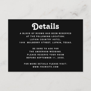 Black Wedding Details Minimalist Information Enclosure Card
