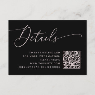 Black Wedding Details with Pink Script & QR Code Enclosure Card