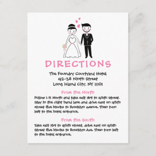 Black Wedding Directions - Cartoon Bride And Groom Enclosure Card