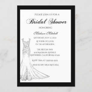 Black Wedding Dress Bridal Shower Invitation