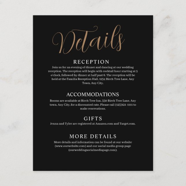 Black Wedding  Enclosure Card (Front)