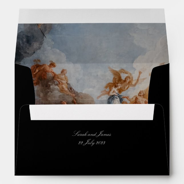 Black Wedding Envelope Vintage Painting Liner  (Back (Bottom))