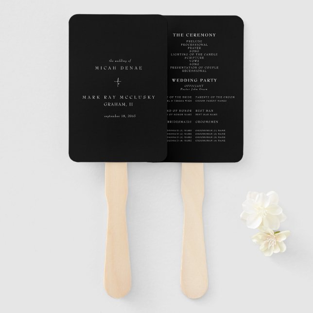 Black Wedding Fan/Program Hand Fan (Front and Back)