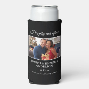 Black Wedding Favor Photo Happily Ever After Seltzer Can Cooler