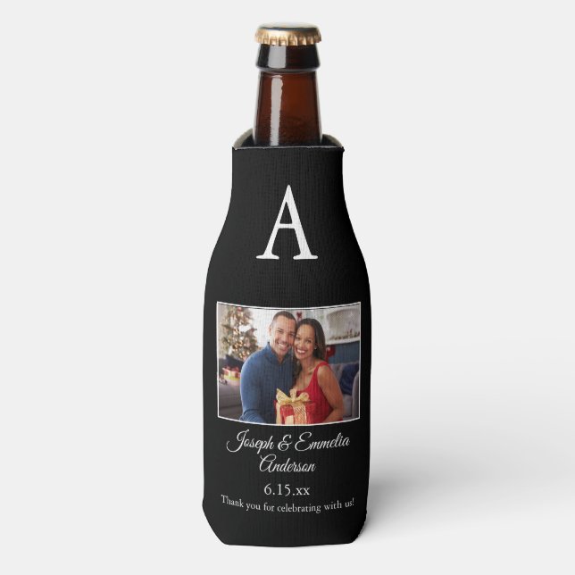 Black Wedding Favour Photo Bottle Cooler  (Bottle Front)