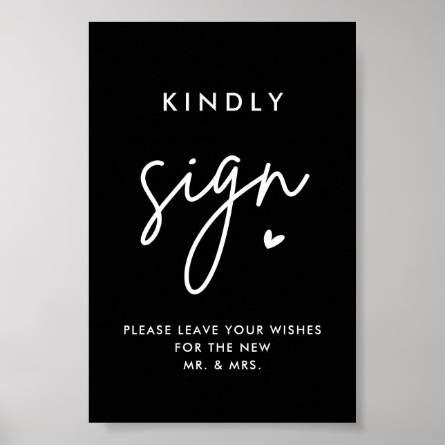 Black Wedding Guest Book Kindly 4x6 Sign (Front)