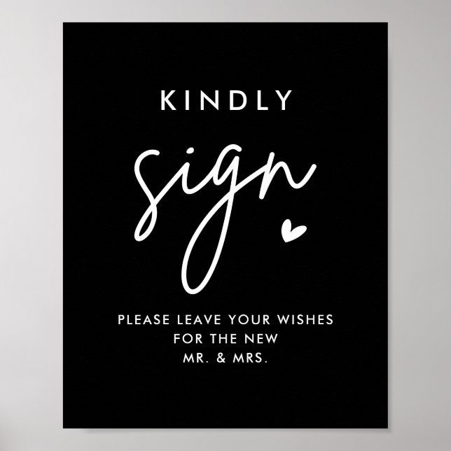 Black Wedding Guest Book Kindly Sign Printable (Front)