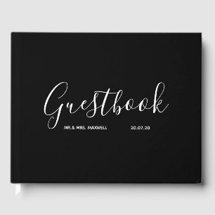 Black Wedding Guestbook Simple Minimal Elegant