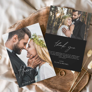 Black Wedding Handwritten Thank You 2 Photos Card